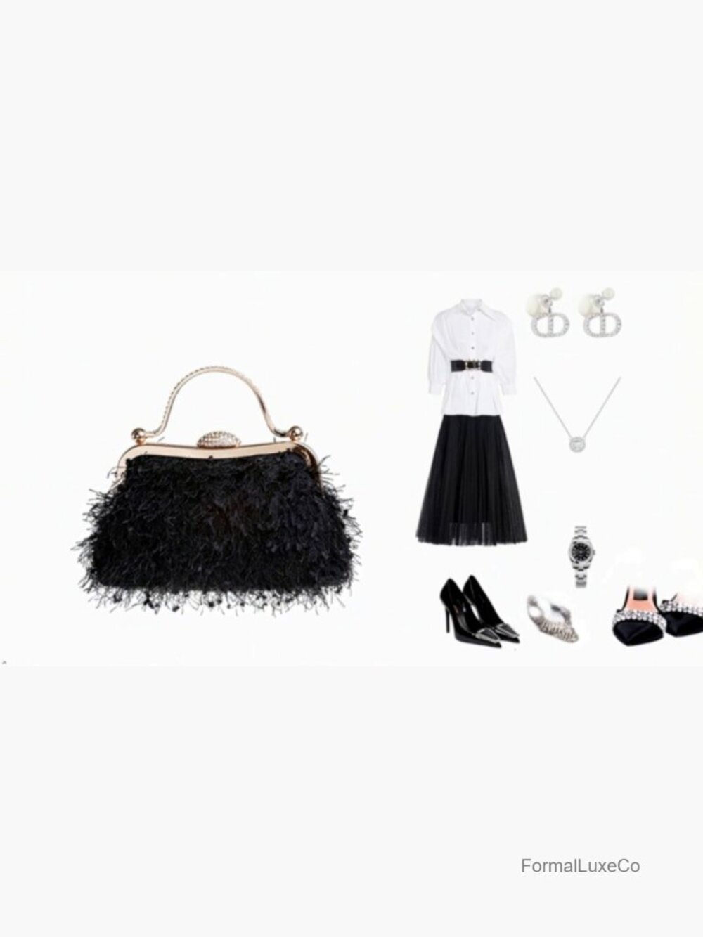 Fluffy Feather Tassel Evening Clutch Purse with Chain Strap - Picture 7 of 7